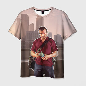 Мужская футболка 3D с принтом GTA V - Майкл в Белгороде, 100% полиэфир | прямой крой, круглый вырез горловины, длина до линии бедер | grand theft auto | gta | gta 5 | v | гта
