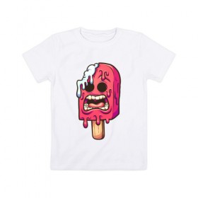 Детская футболка хлопок с принтом Мороженное Зомби в Белгороде, 100% хлопок | круглый вырез горловины, полуприлегающий силуэт, длина до линии бедер | ice cream | zombie | зомби | летние | лето | мозги | монстр | мороженко | мороженное | с зомби | с мозгами | ужас | чудище | чудовище