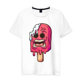 Мужская футболка хлопок с принтом Мороженное Зомби в Белгороде, 100% хлопок | прямой крой, круглый вырез горловины, длина до линии бедер, слегка спущенное плечо. | Тематика изображения на принте: ice cream | zombie | зомби | летние | лето | мозги | монстр | мороженко | мороженное | с зомби | с мозгами | ужас | чудище | чудовище