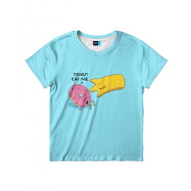Детская футболка 3D с принтом Donut Eat Me в Белгороде, 100% гипоаллергенный полиэфир | прямой крой, круглый вырез горловины, длина до линии бедер, чуть спущенное плечо, ткань немного тянется | 