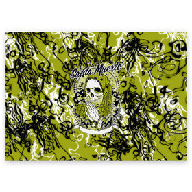 Поздравительная открытка с принтом Santa Muerte в Белгороде, 100% бумага | плотность бумаги 280 г/м2, матовая, на обратной стороне линовка и место для марки
 | Тематика изображения на принте: ангел | демон | дьявол | кости | монстр | призрак | святая | традиция | череп | яркие
