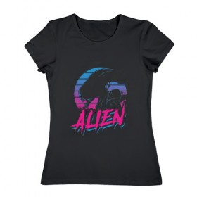 Женская футболка хлопок с принтом Alien 80 в Белгороде, 100% хлопок | прямой крой, круглый вырез горловины, длина до линии бедер, слегка спущенное плечо | 80е | alien | вэйв | мода | ретро | ридли | скотт | хищник | чужой