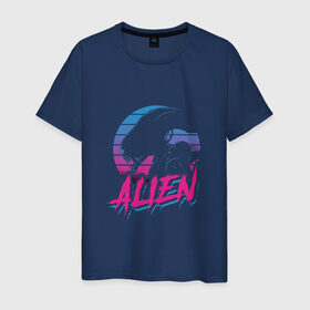 Мужская футболка хлопок с принтом Alien 80 в Белгороде, 100% хлопок | прямой крой, круглый вырез горловины, длина до линии бедер, слегка спущенное плечо. | 80е | alien | вэйв | мода | ретро | ридли | скотт | хищник | чужой