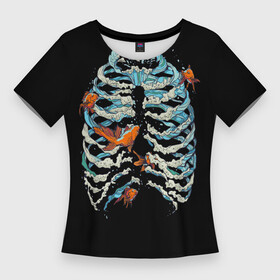 Женская футболка 3D Slim с принтом Ребра из Воды в Белгороде,  |  | анатомия | вода | океан | рыбы | скелет