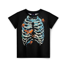 Детская футболка 3D с принтом Ребра из Воды в Белгороде, 100% гипоаллергенный полиэфир | прямой крой, круглый вырез горловины, длина до линии бедер, чуть спущенное плечо, ткань немного тянется | анатомия | вода | океан | рыбы | скелет