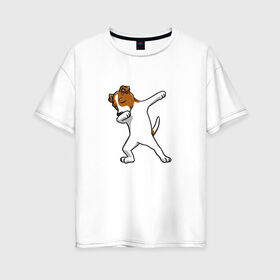 Женская футболка хлопок Oversize с принтом джек победитель в Белгороде, 100% хлопок | свободный крой, круглый ворот, спущенный рукав, длина до линии бедер
 | Тематика изображения на принте: джек | джек рассел | рассел | терьер