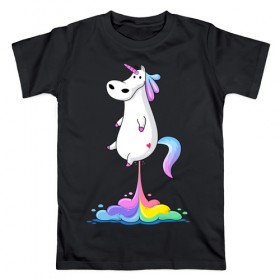 Мужская футболка хлопок с принтом Единорог радуга в Белгороде, 100% хлопок | прямой крой, круглый вырез горловины, длина до линии бедер, слегка спущенное плечо. | Тематика изображения на принте: rainbow | unicorn | радужный