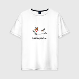 Женская футболка хлопок Oversize с принтом разгон джека в Белгороде, 100% хлопок | свободный крой, круглый ворот, спущенный рукав, длина до линии бедер
 | джек | джек рассел | рассел | терьер