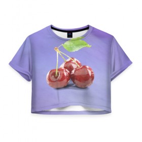Женская футболка 3D укороченная с принтом Polygon cherry в Белгороде, 100% полиэстер | круглая горловина, длина футболки до линии талии, рукава с отворотами | Тематика изображения на принте: 