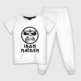 Детская пижама хлопок с принтом Iron Maiden в Белгороде, 100% хлопок |  брюки и футболка прямого кроя, без карманов, на брюках мягкая резинка на поясе и по низу штанин
 | iron maiden | адриан смит | айран | айрон | группа | дэйв мюррей | железная дева | ирон | майден | мейд | мейден | метал | мрачный | музыка | песни | рок | стив харрис | тяжелый | хеви | хевиметал