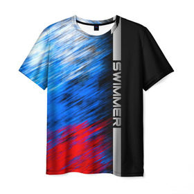 Мужская футболка 3D с принтом Swimmer в Белгороде, 100% полиэфир | прямой крой, круглый вырез горловины, длина до линии бедер | линии | пловец | пловчиха | полосы | россия | рф | флаг