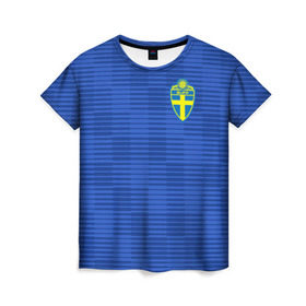 Женская футболка 3D с принтом Швеция гостевая форма ЧМ 2018 в Белгороде, 100% полиэфир ( синтетическое хлопкоподобное полотно) | прямой крой, круглый вырез горловины, длина до линии бедер | гостевая форма | сборная швеции | футбольная форма | швеция