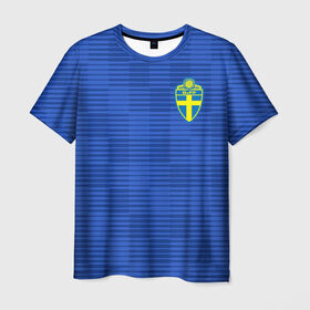 Мужская футболка 3D с принтом Швеция гостевая форма ЧМ 2018 в Белгороде, 100% полиэфир | прямой крой, круглый вырез горловины, длина до линии бедер | Тематика изображения на принте: гостевая форма | сборная швеции | футбольная форма | швеция