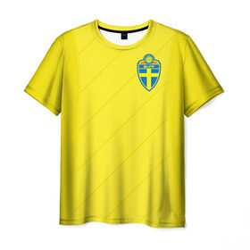 Мужская футболка 3D с принтом Швеция домашняя форма ЧМ 2018 в Белгороде, 100% полиэфир | прямой крой, круглый вырез горловины, длина до линии бедер | домашняя форма | сборная швеции | футбол | футбольная форма | швеция
