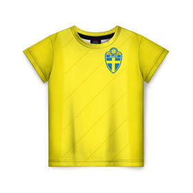 Детская футболка 3D с принтом Швеция домашняя форма ЧМ 2018 в Белгороде, 100% гипоаллергенный полиэфир | прямой крой, круглый вырез горловины, длина до линии бедер, чуть спущенное плечо, ткань немного тянется | Тематика изображения на принте: домашняя форма | сборная швеции | футбол | футбольная форма | швеция