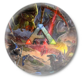 Значок с принтом Ark: Survival Evolved в Белгороде,  металл | круглая форма, металлическая застежка в виде булавки | арк