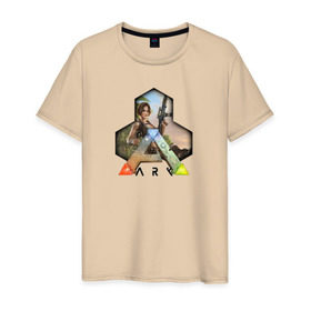 Мужская футболка хлопок с принтом Ark Survival Evolved в Белгороде, 100% хлопок | прямой крой, круглый вырез горловины, длина до линии бедер, слегка спущенное плечо. | Тематика изображения на принте: арк