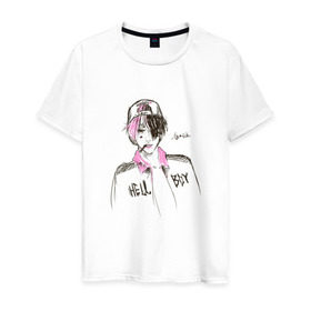 Мужская футболка хлопок с принтом Lil Peep Hellboy в Белгороде, 100% хлопок | прямой крой, круглый вырез горловины, длина до линии бедер, слегка спущенное плечо. | lil peep | лил пип