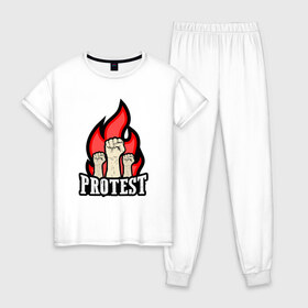 Женская пижама хлопок с принтом Протест в Белгороде, 100% хлопок | брюки и футболка прямого кроя, без карманов, на брюках мягкая резинка на поясе и по низу штанин | борьба | кулаки | пламя | протест | революция