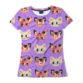 Женская футболка 3D с принтом Cat and Panda в Белгороде, 100% полиэфир ( синтетическое хлопкоподобное полотно) | прямой крой, круглый вырез горловины, длина до линии бедер | animal | cat | cute | kitty | meow | pattern | pet | животное | кот | котенок | котики | мяу | паттерн