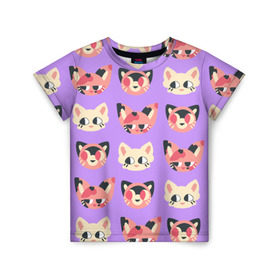 Детская футболка 3D с принтом Cat and Panda в Белгороде, 100% гипоаллергенный полиэфир | прямой крой, круглый вырез горловины, длина до линии бедер, чуть спущенное плечо, ткань немного тянется | animal | cat | cute | kitty | meow | pattern | pet | животное | кот | котенок | котики | мяу | паттерн