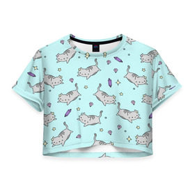 Женская футболка 3D укороченная с принтом Кавайные котики в Белгороде, 100% полиэстер | круглая горловина, длина футболки до линии талии, рукава с отворотами | animal | cat | cute | kitty | meow | pet | животное | кот | котенок | котики | мяу