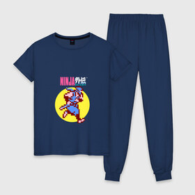 Женская пижама хлопок с принтом ninja gaiden pixel в Белгороде, 100% хлопок | брюки и футболка прямого кроя, без карманов, на брюках мягкая резинка на поясе и по низу штанин | Тематика изображения на принте: 8bit | ninja | ninja gaiden
