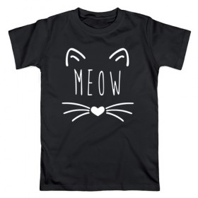Мужская футболка хлопок с принтом Мяу в Белгороде, 100% хлопок | прямой крой, круглый вырез горловины, длина до линии бедер, слегка спущенное плечо. | animal | cat | cute | heart | kitty | meow | pet | животное | кот | котенок | котики | мяу | сердце
