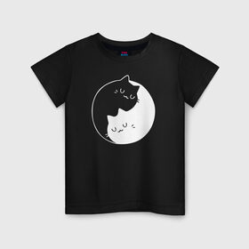 Детская футболка хлопок с принтом Инь Янь в Белгороде, 100% хлопок | круглый вырез горловины, полуприлегающий силуэт, длина до линии бедер | cat | kitty | животное | инь ян | кот | котенок | котики