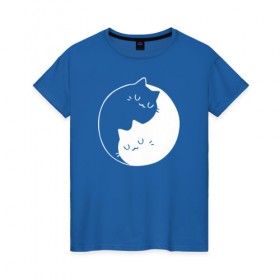 Женская футболка хлопок с принтом Инь Янь в Белгороде, 100% хлопок | прямой крой, круглый вырез горловины, длина до линии бедер, слегка спущенное плечо | cat | kitty | животное | инь ян | кот | котенок | котики