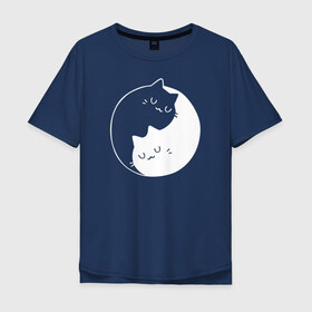 Мужская футболка хлопок Oversize с принтом Инь Янь в Белгороде, 100% хлопок | свободный крой, круглый ворот, “спинка” длиннее передней части | Тематика изображения на принте: cat | kitty | животное | инь ян | кот | котенок | котики