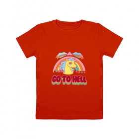 Детская футболка хлопок с принтом Радуга единорог в Белгороде, 100% хлопок | круглый вырез горловины, полуприлегающий силуэт, длина до линии бедер | go to hell | отправляйся в ад