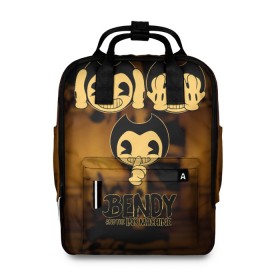 Женский рюкзак 3D с принтом Bendy and the ink machine (28) в Белгороде, 100% полиэстер | лямки с регулируемой длиной, сверху ручки, чтобы рюкзак нести как сумку. Основное отделение закрывается на молнию, как и внешний карман. Внутри два дополнительных кармана, один из которых закрывается на молнию. По бокам два дополнительных кармашка, куда поместится маленькая бутылочка
 | bendy | bendy and the ink machine | demon | game | horror | ink | machine | trend | video game | демон | не говорю | не слышу | три обезьяны | я не вижу