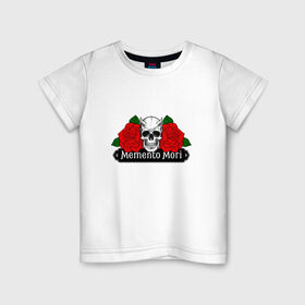 Детская футболка хлопок с принтом Memento mori / Помни о смерти в Белгороде, 100% хлопок | круглый вырез горловины, полуприлегающий силуэт, длина до линии бедер | Тематика изображения на принте: rock | roses | skull | розы | череп