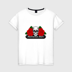 Женская футболка хлопок с принтом Memento mori / Помни о смерти в Белгороде, 100% хлопок | прямой крой, круглый вырез горловины, длина до линии бедер, слегка спущенное плечо | rock | roses | skull | розы | череп