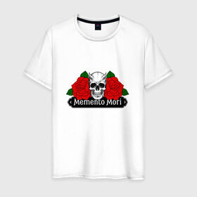 Мужская футболка хлопок с принтом Memento mori / Помни о смерти в Белгороде, 100% хлопок | прямой крой, круглый вырез горловины, длина до линии бедер, слегка спущенное плечо. | rock | roses | skull | розы | череп