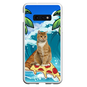 Чехол для Samsung S10E с принтом Сёрфинг на Пицце в Белгороде, Силикон | Область печати: задняя сторона чехла, без боковых панелей | cat | palm | pizza | surfing | wave | волна | животное | кот | пальмы | пицца | серфинг
