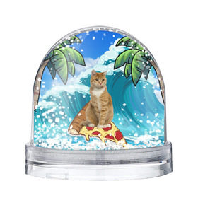 Водяной шар с принтом Сёрфинг на Пицце в Белгороде, Пластик | Изображение внутри шара печатается на глянцевой фотобумаге с двух сторон | cat | palm | pizza | surfing | wave | волна | животное | кот | пальмы | пицца | серфинг