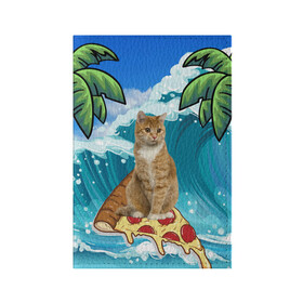 Обложка для паспорта матовая кожа с принтом Сёрфинг на Пицце в Белгороде, натуральная матовая кожа | размер 19,3 х 13,7 см; прозрачные пластиковые крепления | cat | palm | pizza | surfing | wave | волна | животное | кот | пальмы | пицца | серфинг