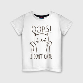 Детская футболка хлопок с принтом I don`t care в Белгороде, 100% хлопок | круглый вырез горловины, полуприлегающий силуэт, длина до линии бедер | cat | swag | кот