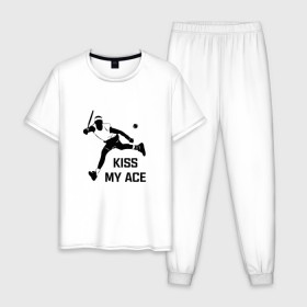 Мужская пижама хлопок с принтом Kiss My Ace в Белгороде, 100% хлопок | брюки и футболка прямого кроя, без карманов, на брюках мягкая резинка на поясе и по низу штанин
 | теннис