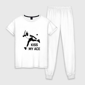 Женская пижама хлопок с принтом Kiss My Ace в Белгороде, 100% хлопок | брюки и футболка прямого кроя, без карманов, на брюках мягкая резинка на поясе и по низу штанин | теннис