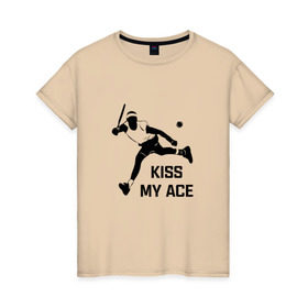 Женская футболка хлопок с принтом Kiss My Ace в Белгороде, 100% хлопок | прямой крой, круглый вырез горловины, длина до линии бедер, слегка спущенное плечо | теннис