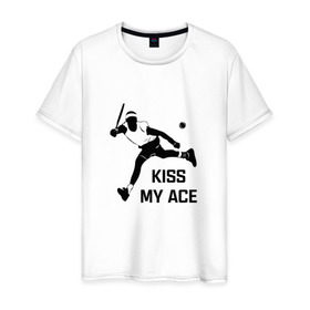Мужская футболка хлопок с принтом Kiss My Ace в Белгороде, 100% хлопок | прямой крой, круглый вырез горловины, длина до линии бедер, слегка спущенное плечо. | теннис