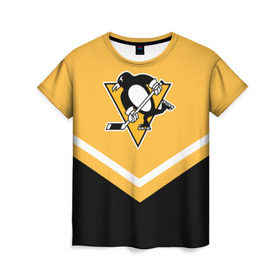 Женская футболка 3D с принтом Pittsburgh Penguins (Форма 1) в Белгороде, 100% полиэфир ( синтетическое хлопкоподобное полотно) | прямой крой, круглый вырез горловины, длина до линии бедер | Тематика изображения на принте: питтсбург пингвинз