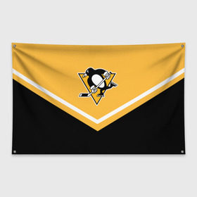 Флаг-баннер с принтом Pittsburgh Penguins (Форма 1) в Белгороде, 100% полиэстер | размер 67 х 109 см, плотность ткани — 95 г/м2; по краям флага есть четыре люверса для крепления | питтсбург пингвинз