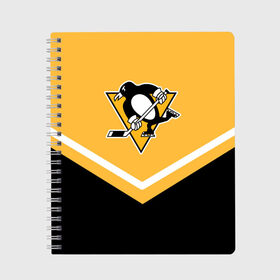Тетрадь с принтом Pittsburgh Penguins (Форма 1) в Белгороде, 100% бумага | 48 листов, плотность листов — 60 г/м2, плотность картонной обложки — 250 г/м2. Листы скреплены сбоку удобной пружинной спиралью. Уголки страниц и обложки скругленные. Цвет линий — светло-серый
 | Тематика изображения на принте: питтсбург пингвинз