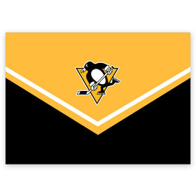 Поздравительная открытка с принтом Pittsburgh Penguins (Форма 1) в Белгороде, 100% бумага | плотность бумаги 280 г/м2, матовая, на обратной стороне линовка и место для марки
 | Тематика изображения на принте: питтсбург пингвинз