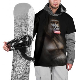 Накидка на куртку 3D с принтом Горилла в Белгороде, 100% полиэстер |  | горилла | животные | обезьяна | прикол | природа | смешно | юмор | язык