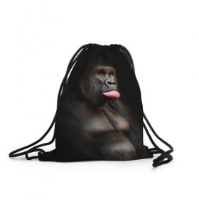 Рюкзак-мешок 3D с принтом Горилла в Белгороде, 100% полиэстер | плотность ткани — 200 г/м2, размер — 35 х 45 см; лямки — толстые шнурки, застежка на шнуровке, без карманов и подкладки | горилла | животные | обезьяна | прикол | природа | смешно | юмор | язык